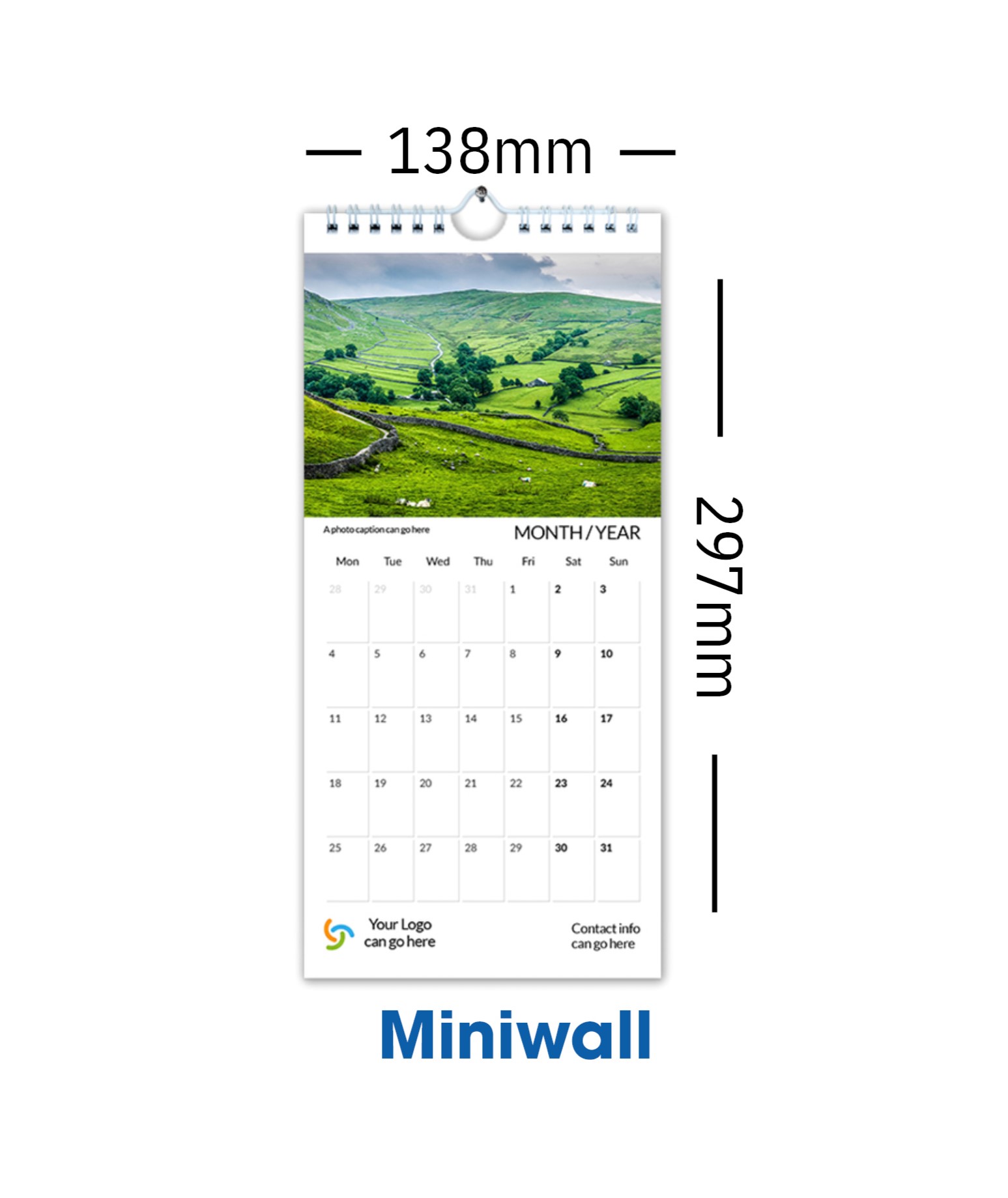 Mini Wall Calendar - 12 months with front & rear cover